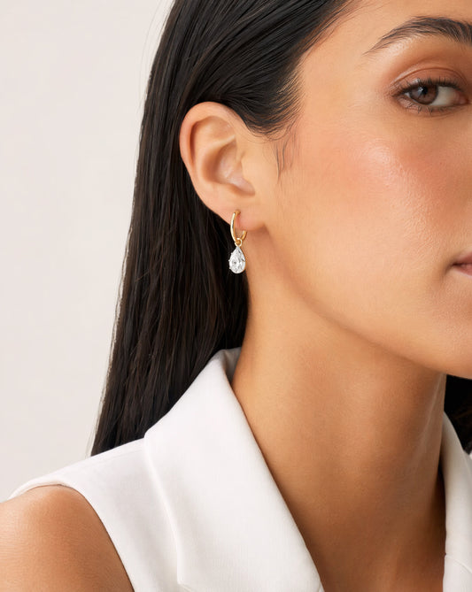 Georgian Pear-Shaped Diamond Drop Hoop Earrings