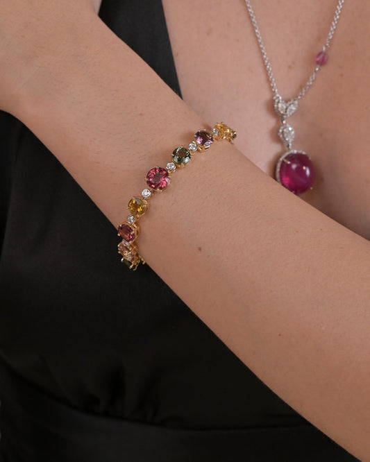 Multi-Color Gemstone & Diamond Tennis Bracelet