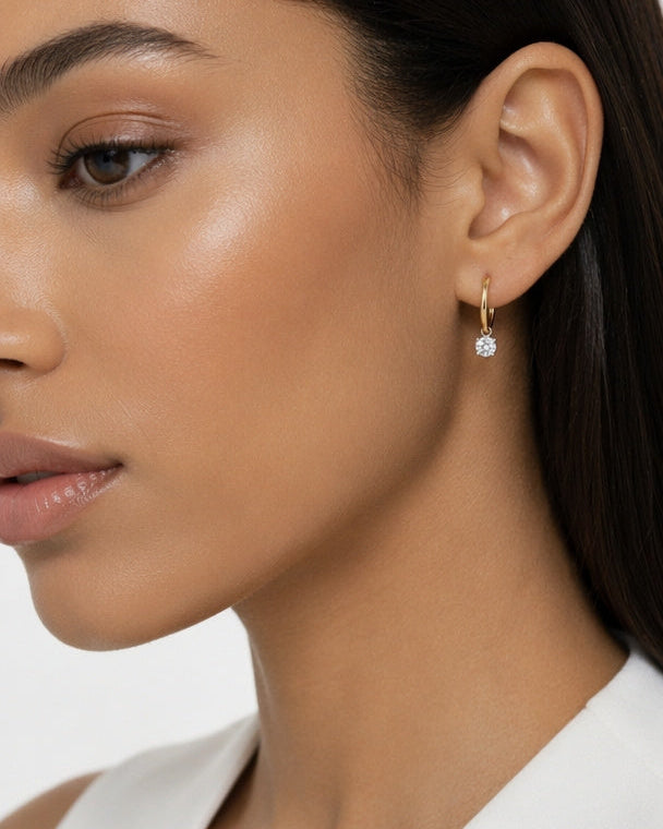 Classic Round Diamond Drop Huggie Earrings