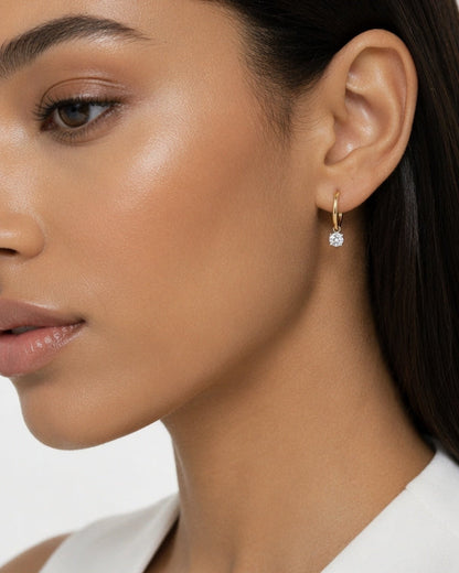 Classic Round Diamond Drop Huggie Earrings