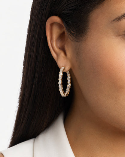 Emerald Cut Diamond Hoop Earrings