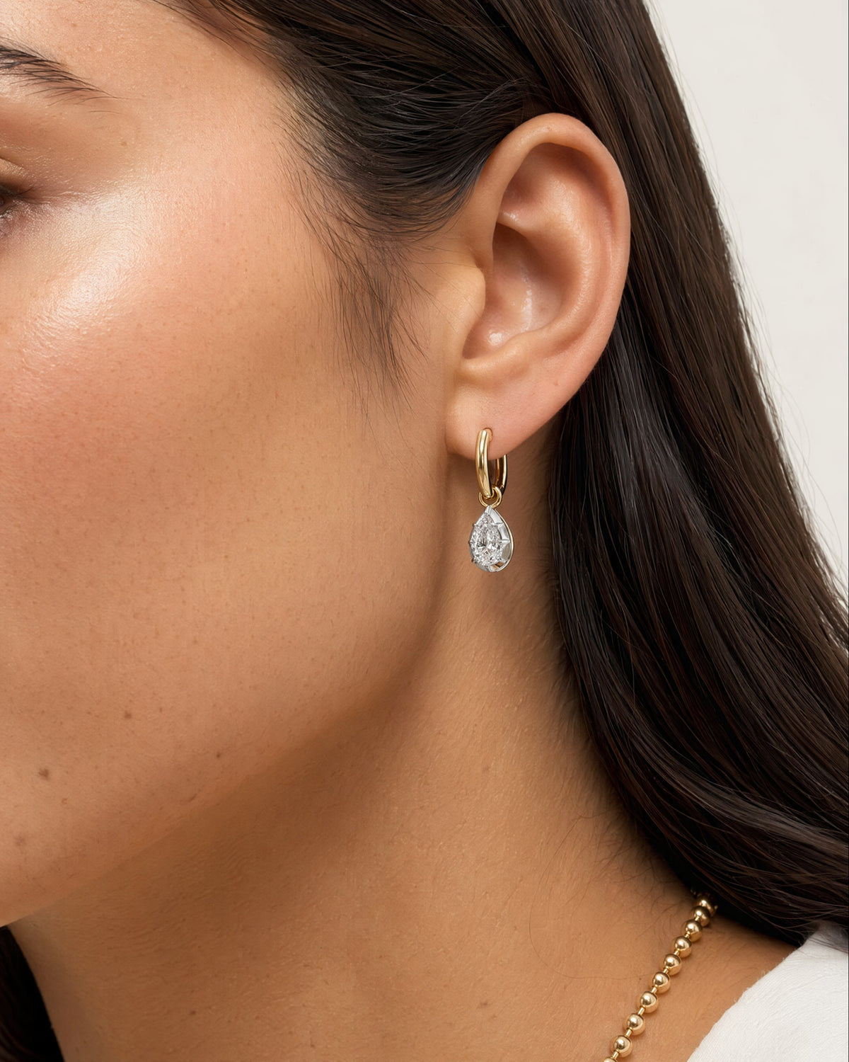 Georgian Pear-Shaped Diamond Drop Hoop Earrings