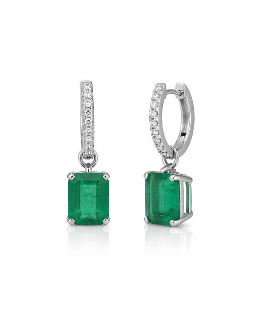 Emerald Drop Diamond Pave Huggie hoop Earrings
