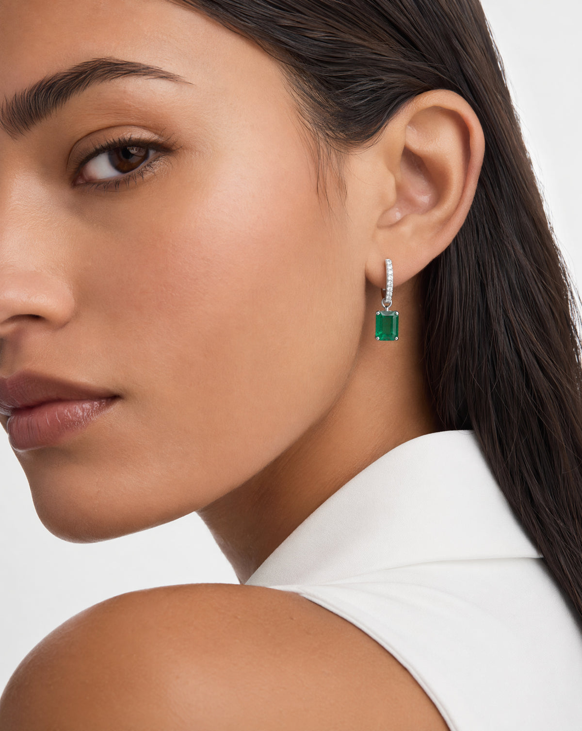 Emerald Drop Diamond Pave Huggie hoop Earrings