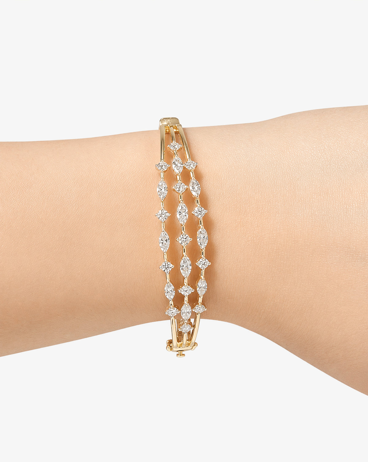 Three Row Marquise and Round Diamond Bangle Bracelet