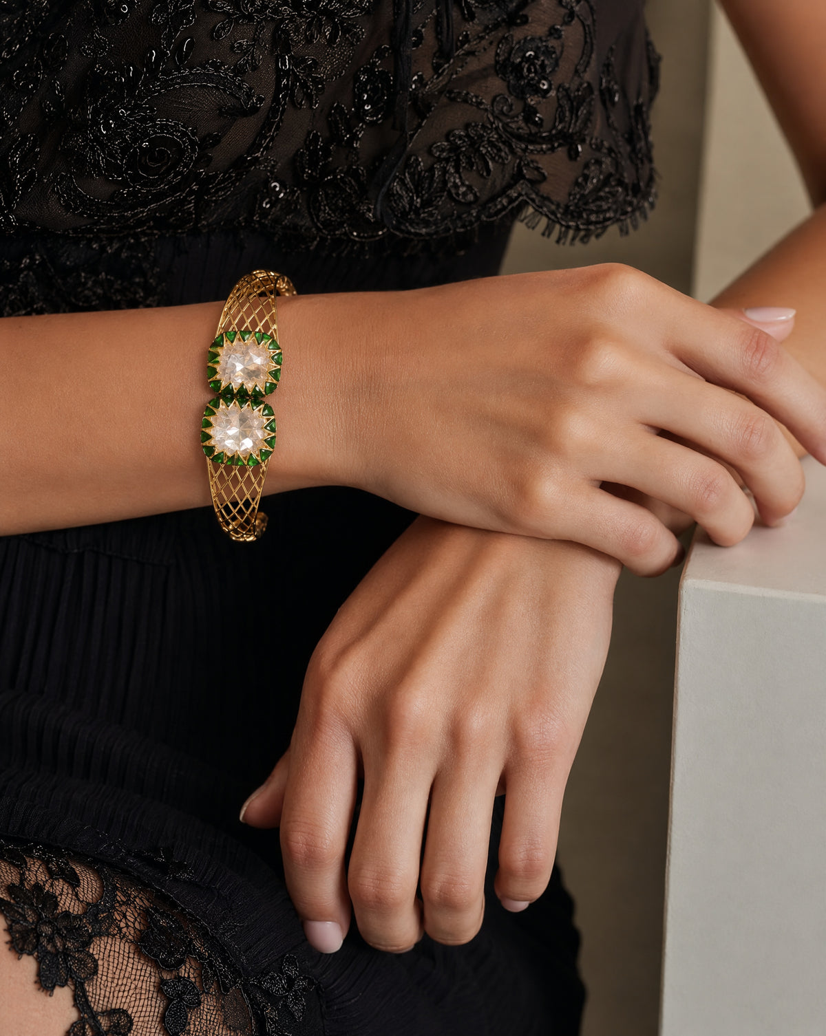 Emerald Polki Hour Bangle Bracelet