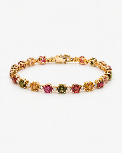 Multi-Color Gemstone & Diamond Tennis Bracelet