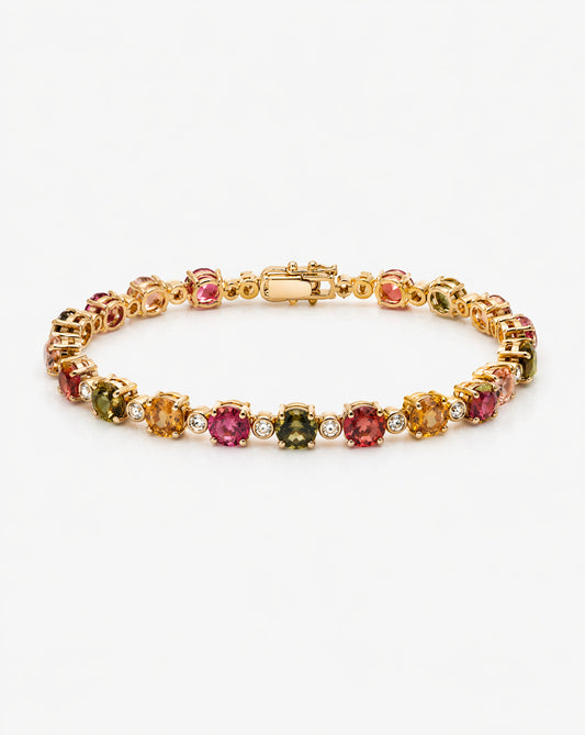 Multi-Color Gemstone & Diamond Tennis Bracelet
