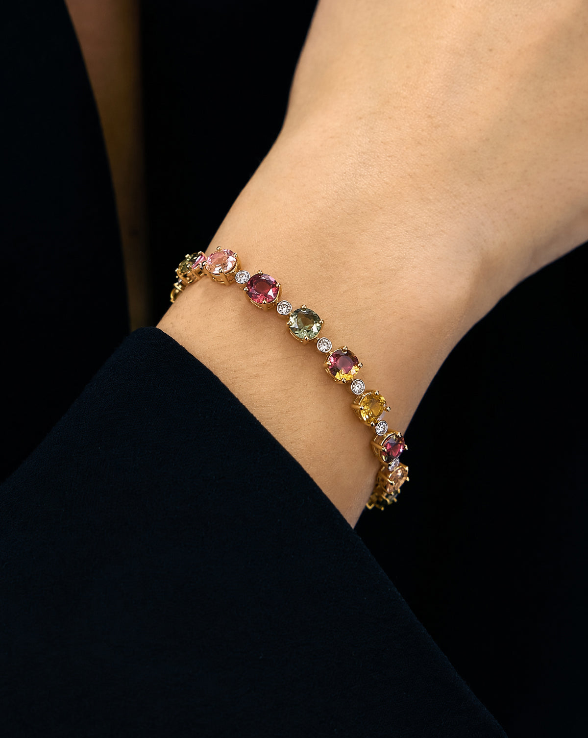 Multi-Color Gemstone & Diamond Tennis Bracelet