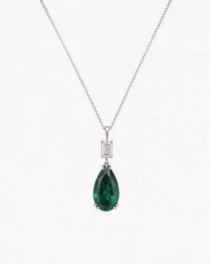 Radiant Diamond and Pear Emerald Pendant