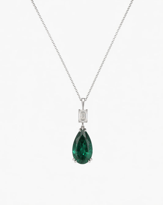 Radiant Diamond and Pear Emerald Pendant