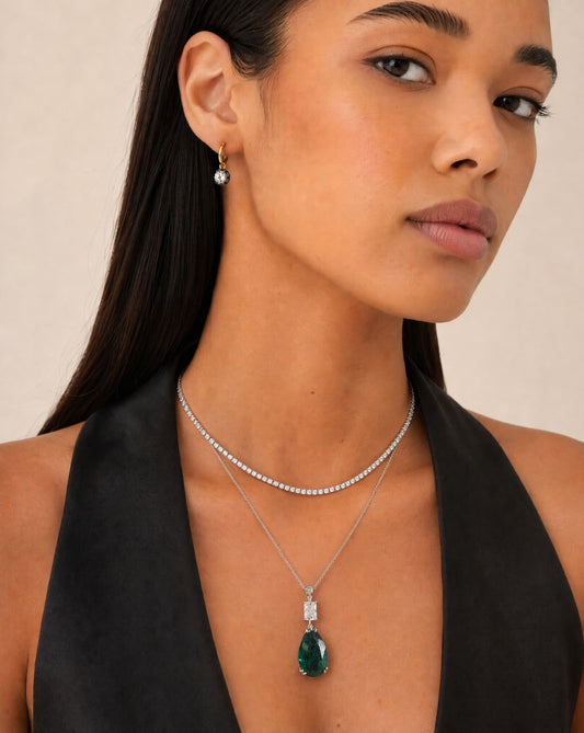Radiant Diamond and Pear Emerald Pendant
