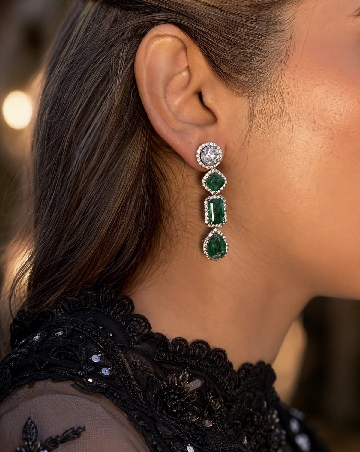 Amore Emerald String Earrings