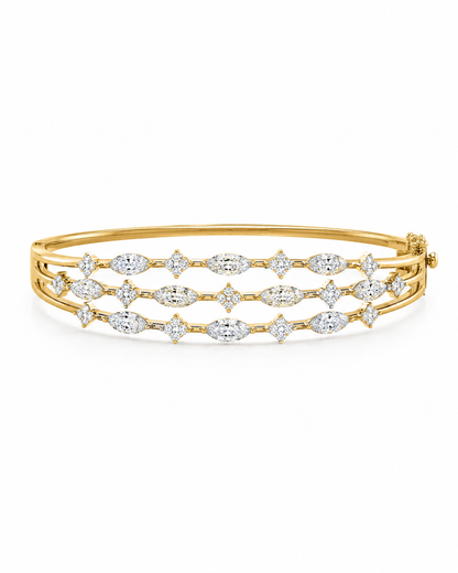 Three Row Marquise and Round Diamond Bangle Bracelet