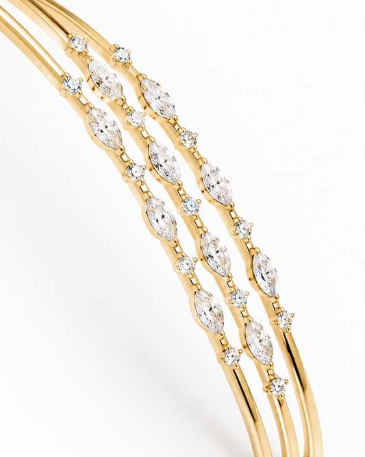 Three Row Marquise and Round Diamond Bangle Bracelet