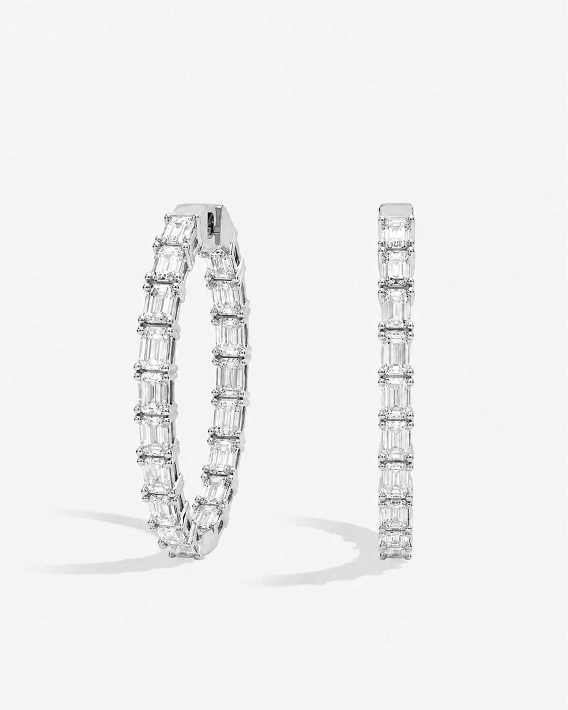 Emerald Cut Diamond Hoop Earrings