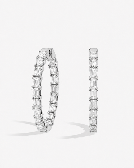 Emerald Cut Diamond Hoop Earrings