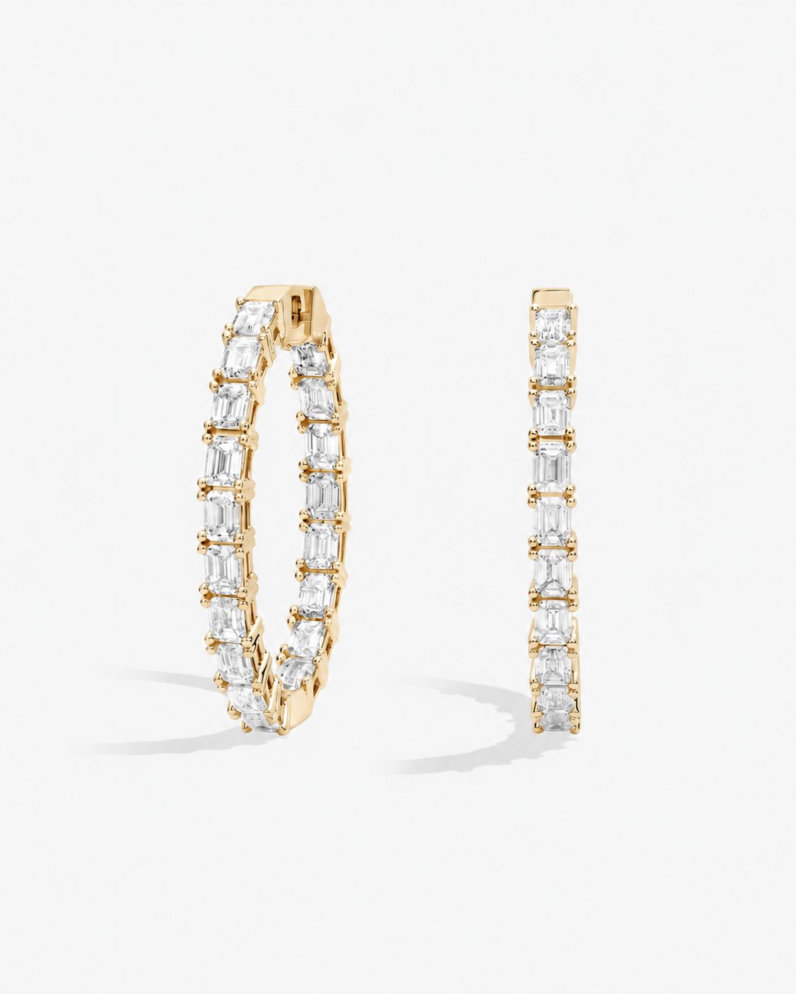 Emerald Cut Diamond Hoop Earrings