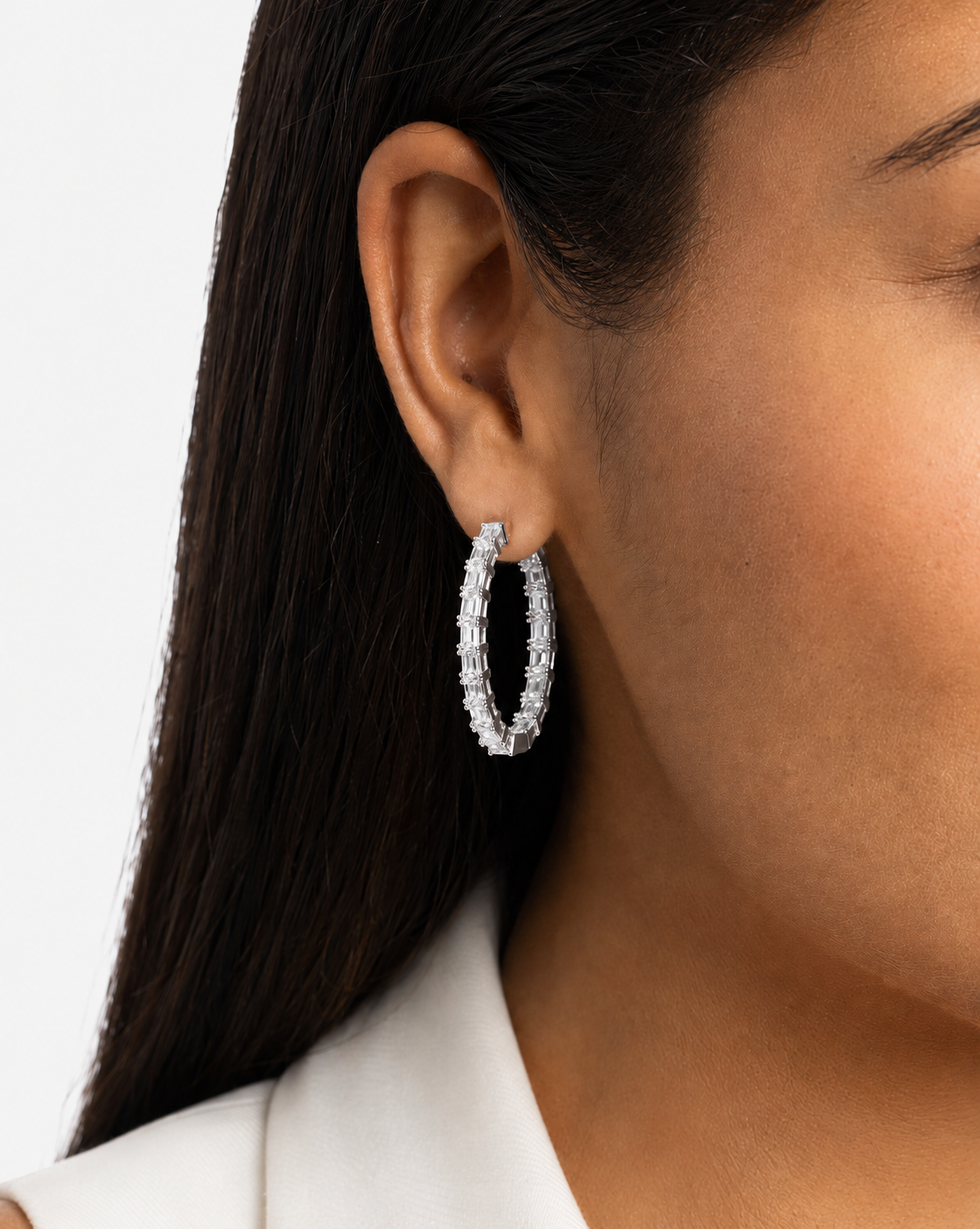 Emerald Cut Diamond Hoop Earrings