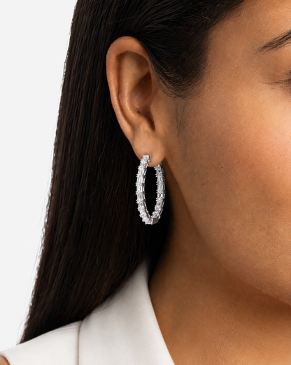 Emerald Cut Diamond Hoop Earrings
