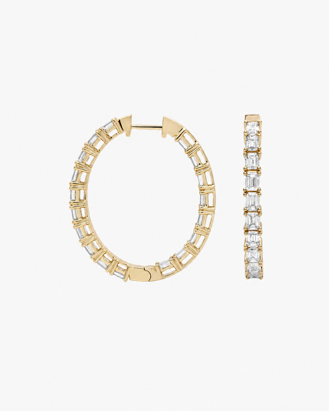 Emerald Cut Diamond Hoop Earrings