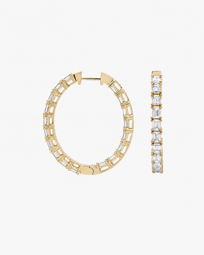 Emerald Cut Diamond Hoop Earrings