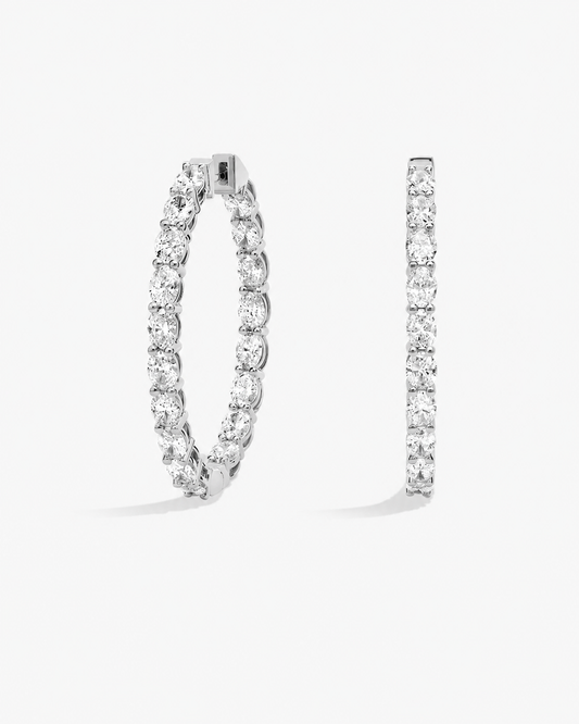Oval diamond hoop earrings in white gold #white gold