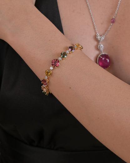 Multi-Color Gemstone & Diamond Tennis Bracelet