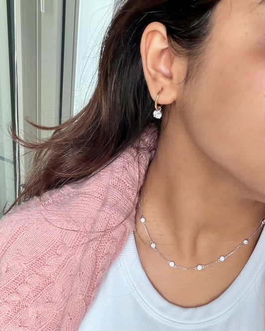 Classic Round Diamond Drop Huggie Earrings
