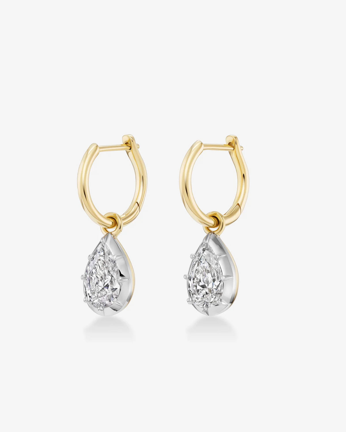 Georgian Pear-Shaped Diamond Drop Hoop Earrings