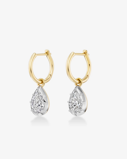 Georgian Pear-Shaped Diamond Drop Hoop Earrings