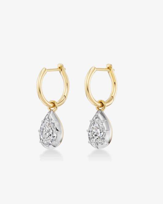 Georgian Pear-Shaped Diamond Drop Hoop Earrings