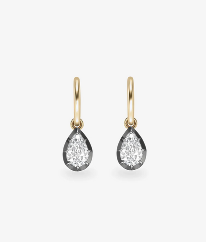 Georgian Pear-Shaped Diamond Drop Hoop Earrings